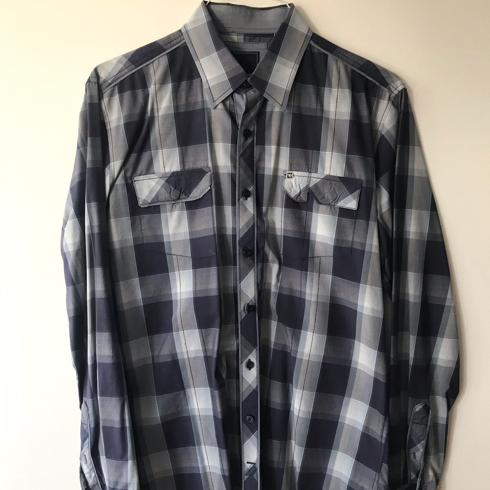 7 Diamonds plaid western style long sleeve shirt